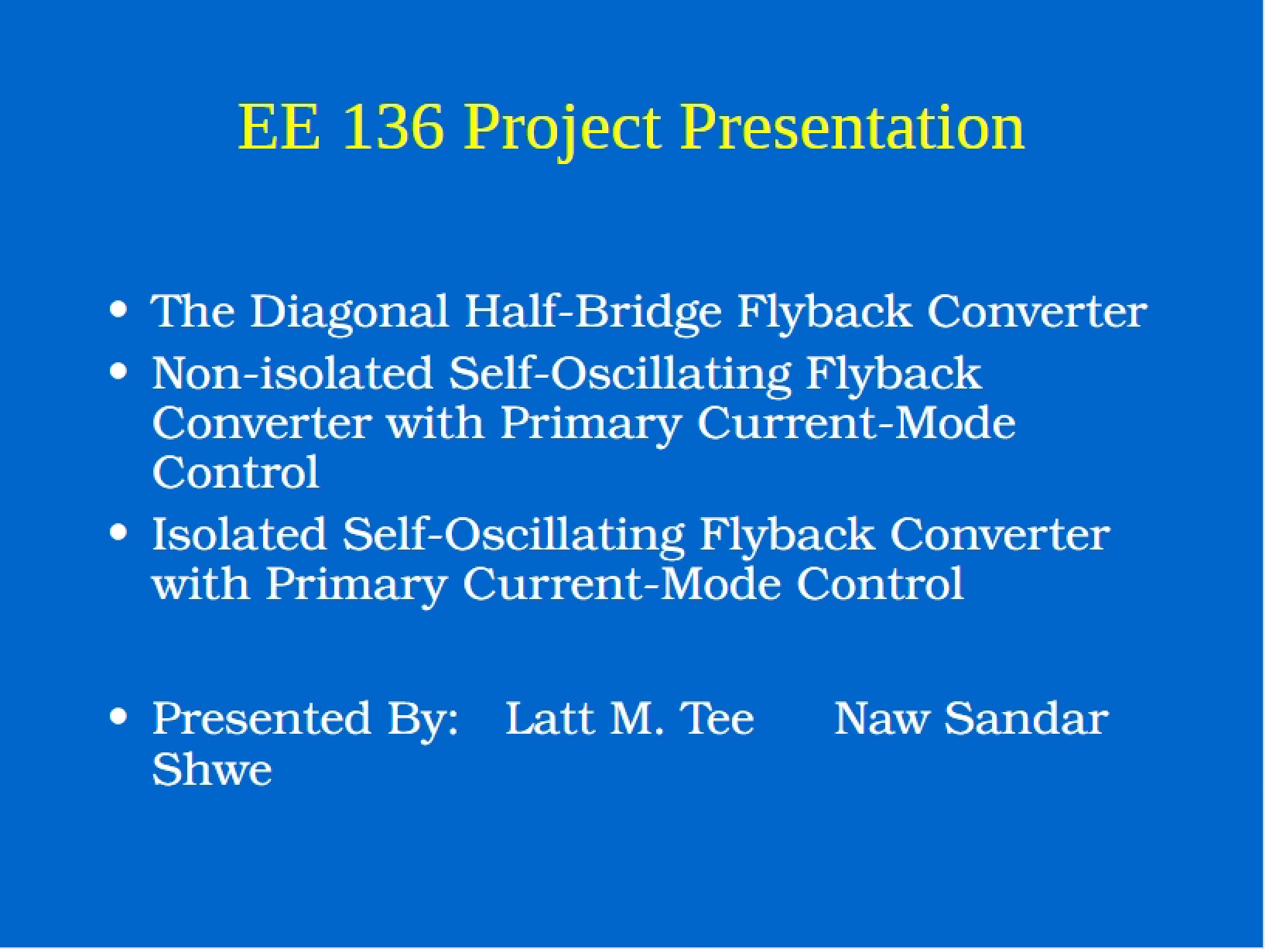 Flyback Converter Diagonal Half-Bridge
