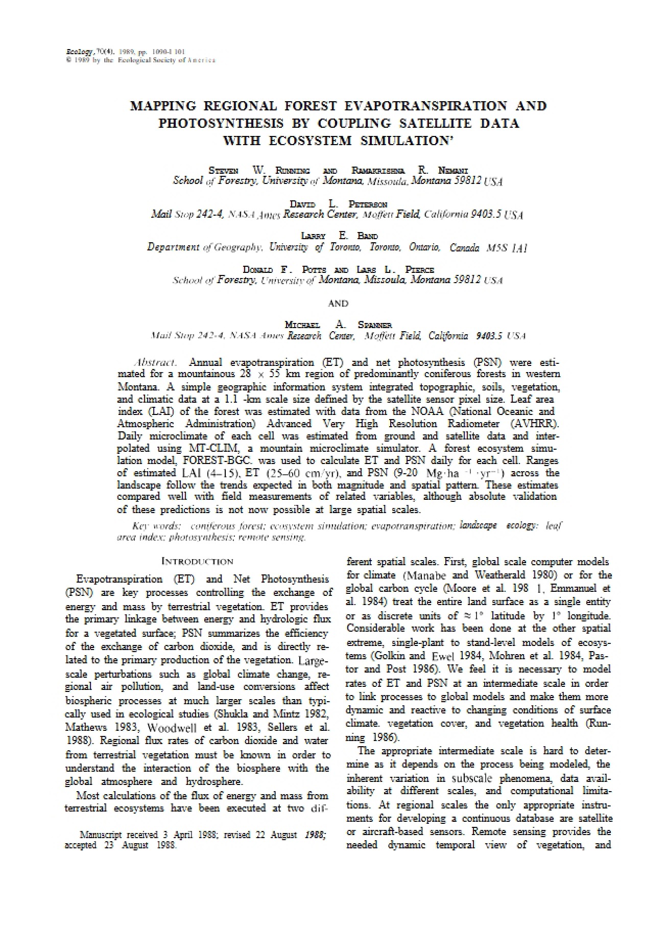 Satellite Data Coupling for Forest ET and Photosynthesis Mapping