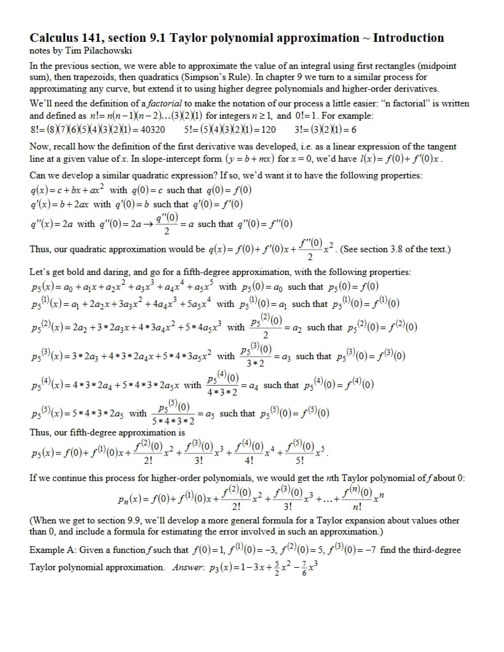 Approximation using Taylor Polynomials