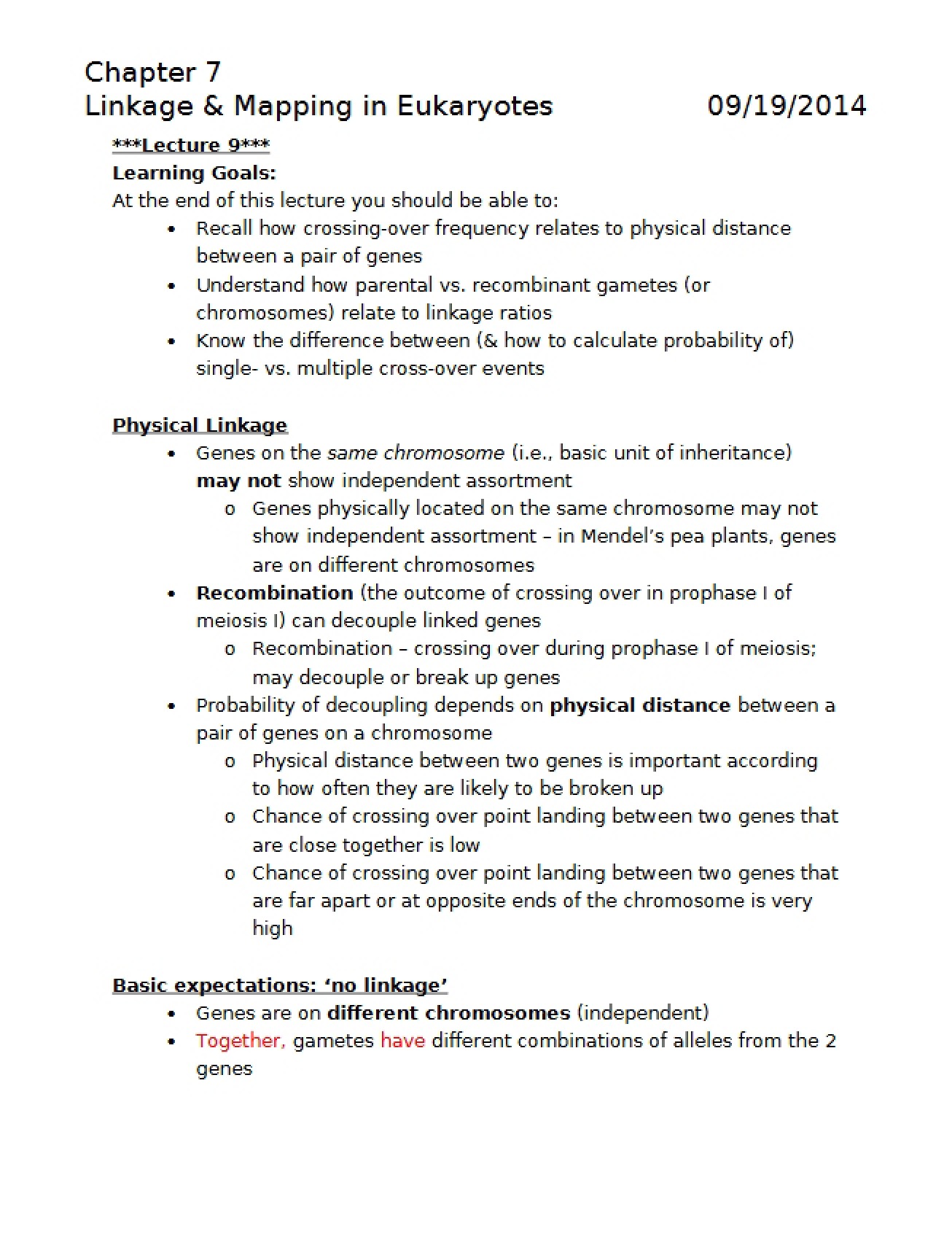 Eukaryotic Linkage and Mapping