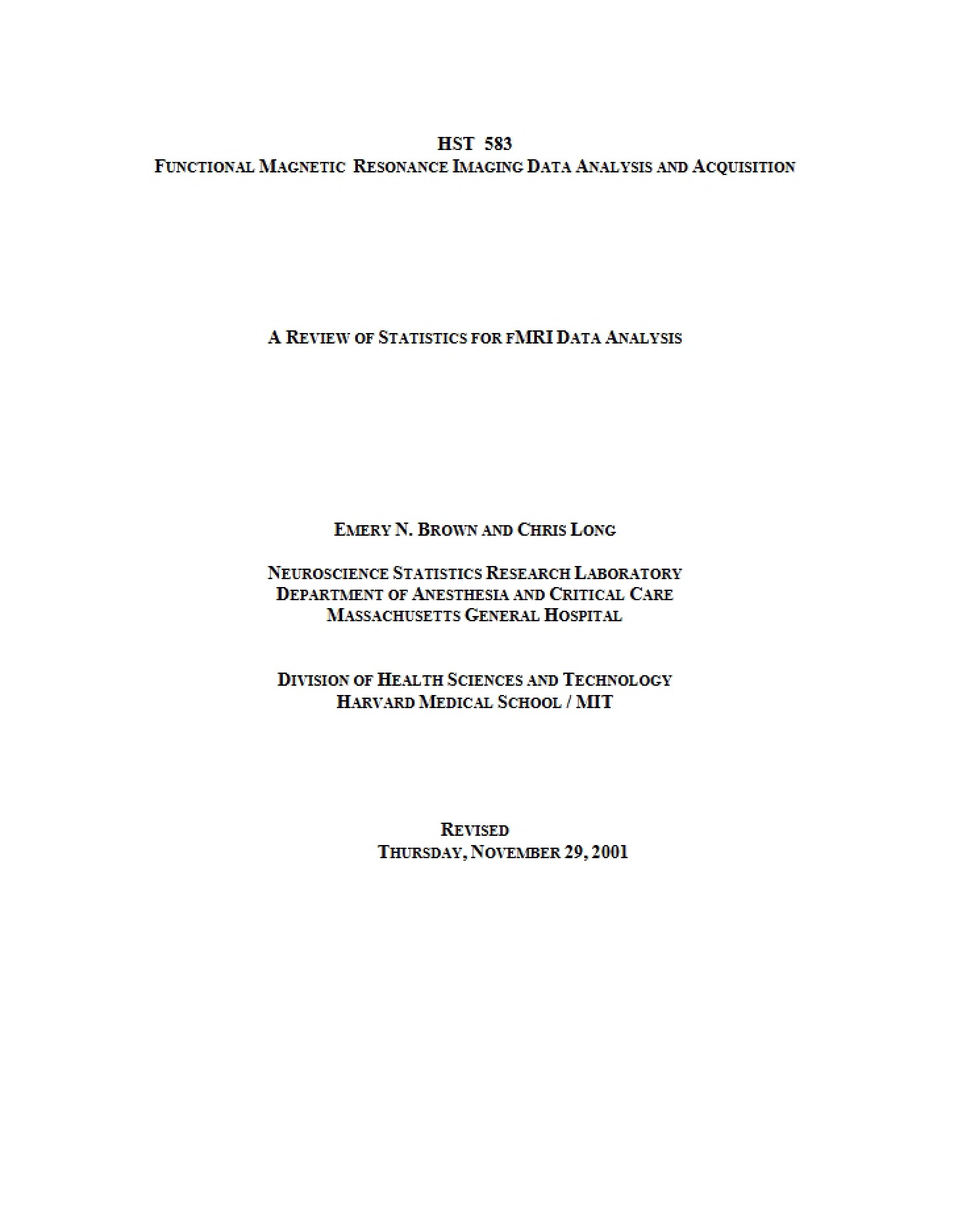 Statistical Review for Analyzing fMRI Data