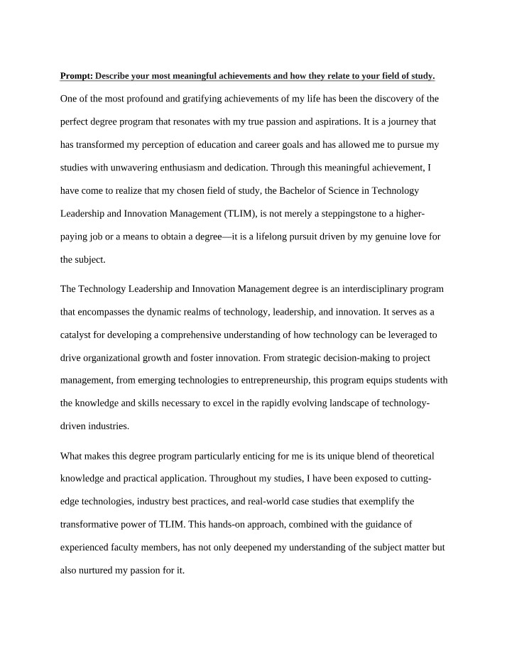 Field of Study Connection and Meaningful Achievements