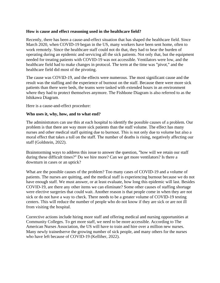 Cause and Effect Reasoning in Healthcare