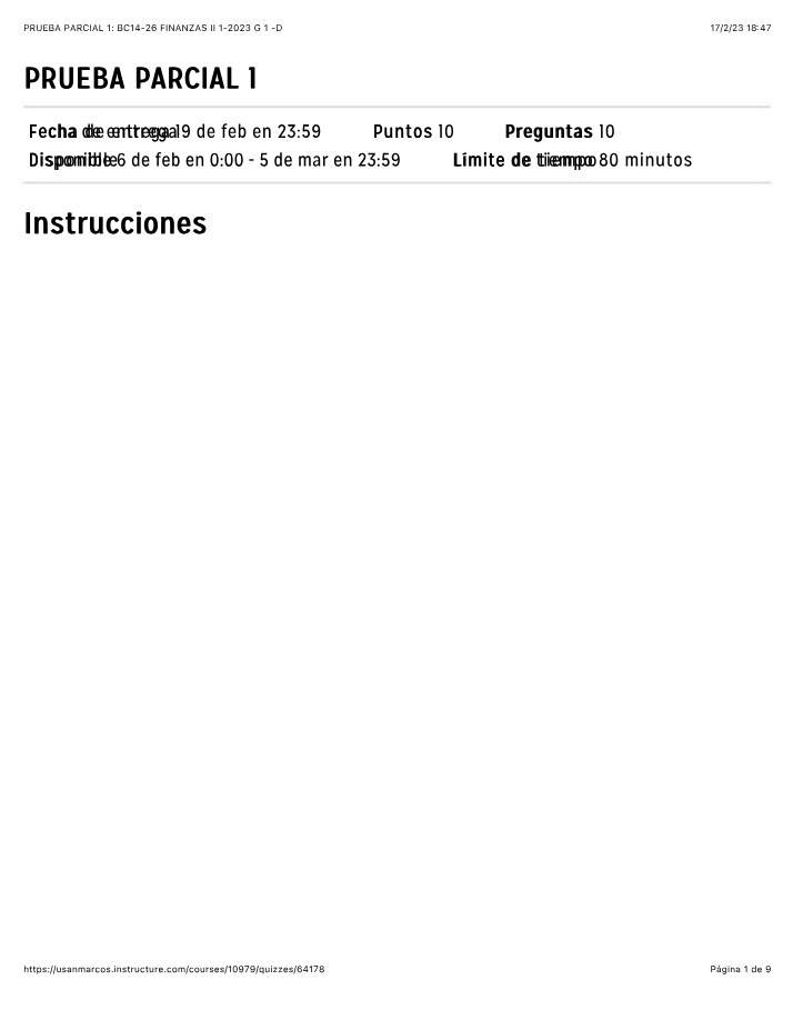 Prueba Parcial 1 de Finanzas II