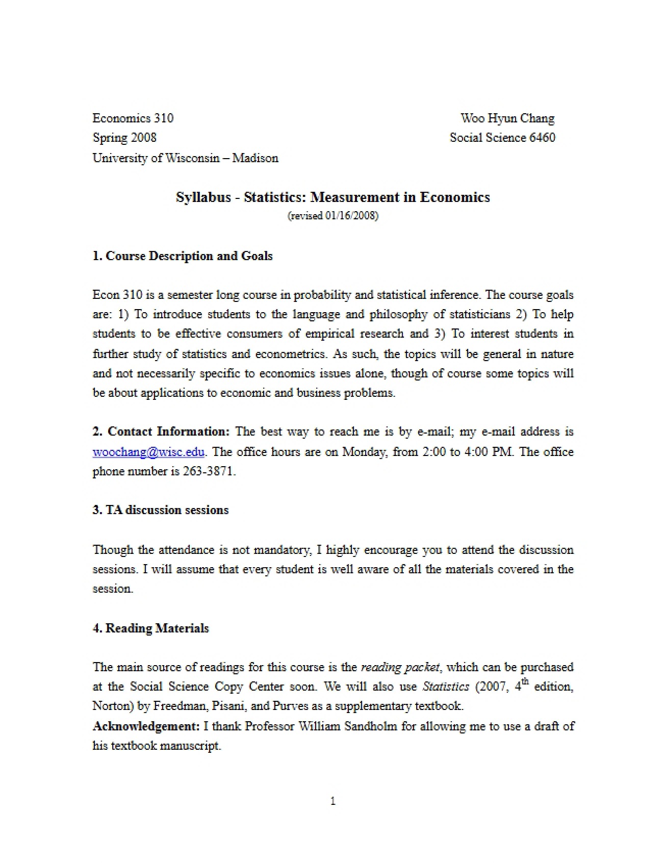 Course Structure for Econ 310