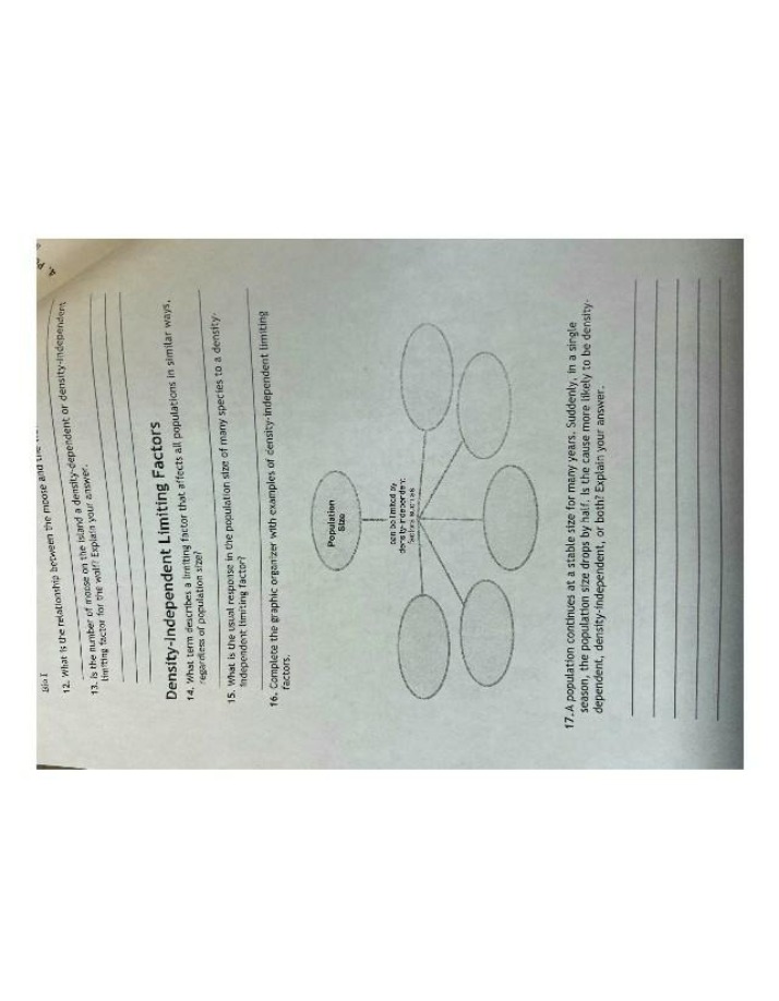 Worksheet - Density-Independent Limiting Factors