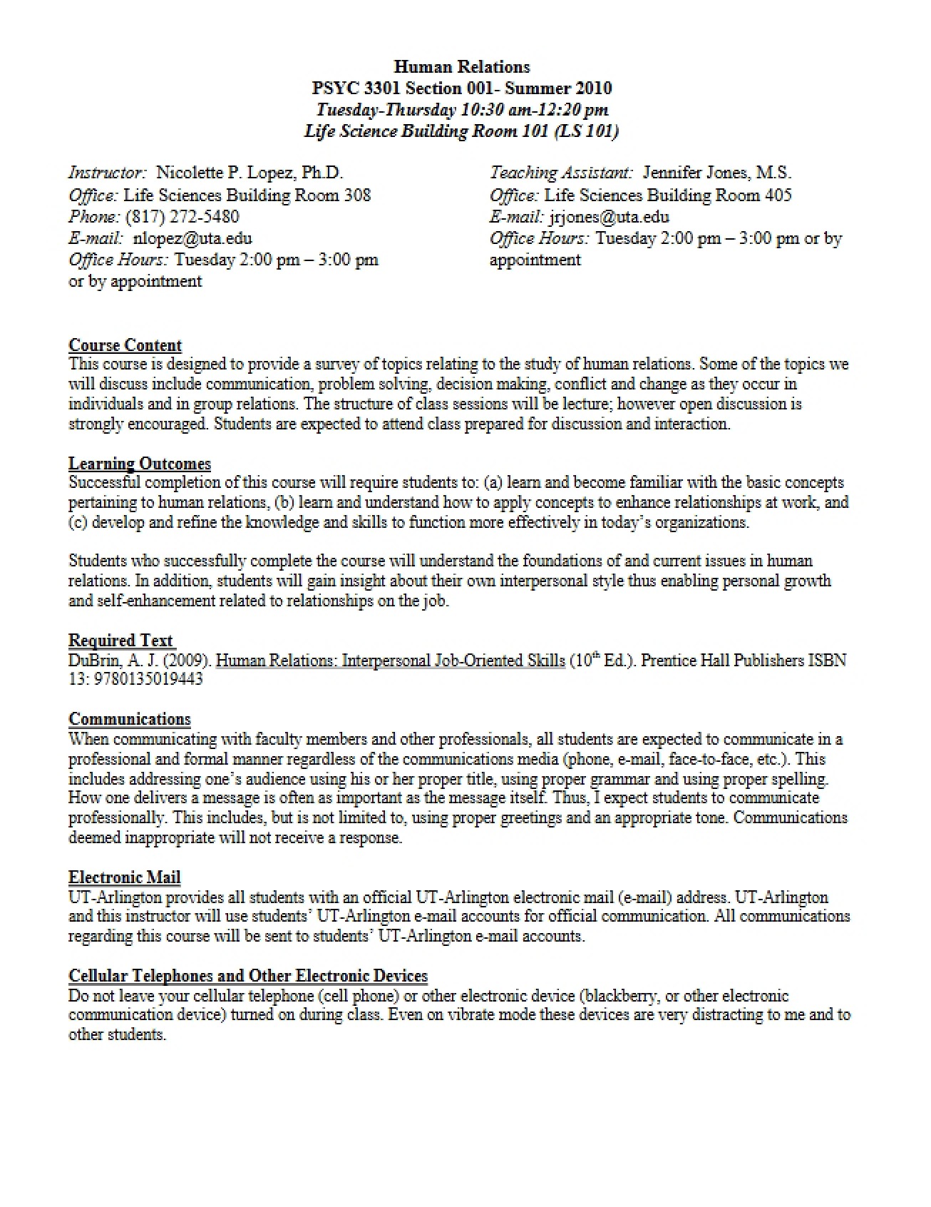 Course Policies Sheet