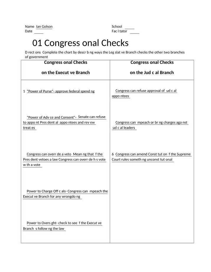 Checks of Congress - 4.01