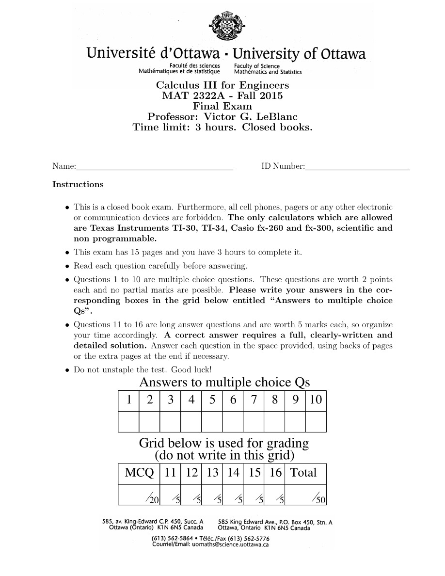 Final Exam - Fall 2015 MAT 2322A