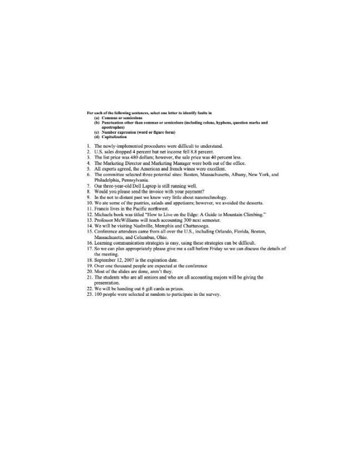 Exercise for Sentence Fault Identification