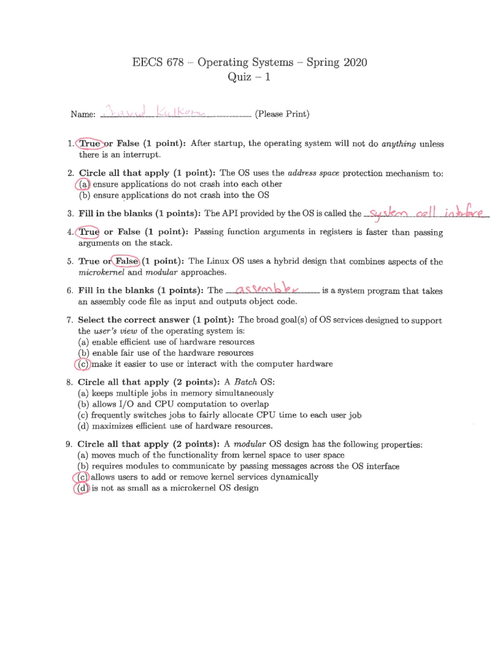 Quiz One