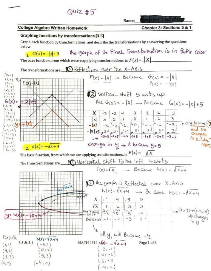 Homework for College Algebra