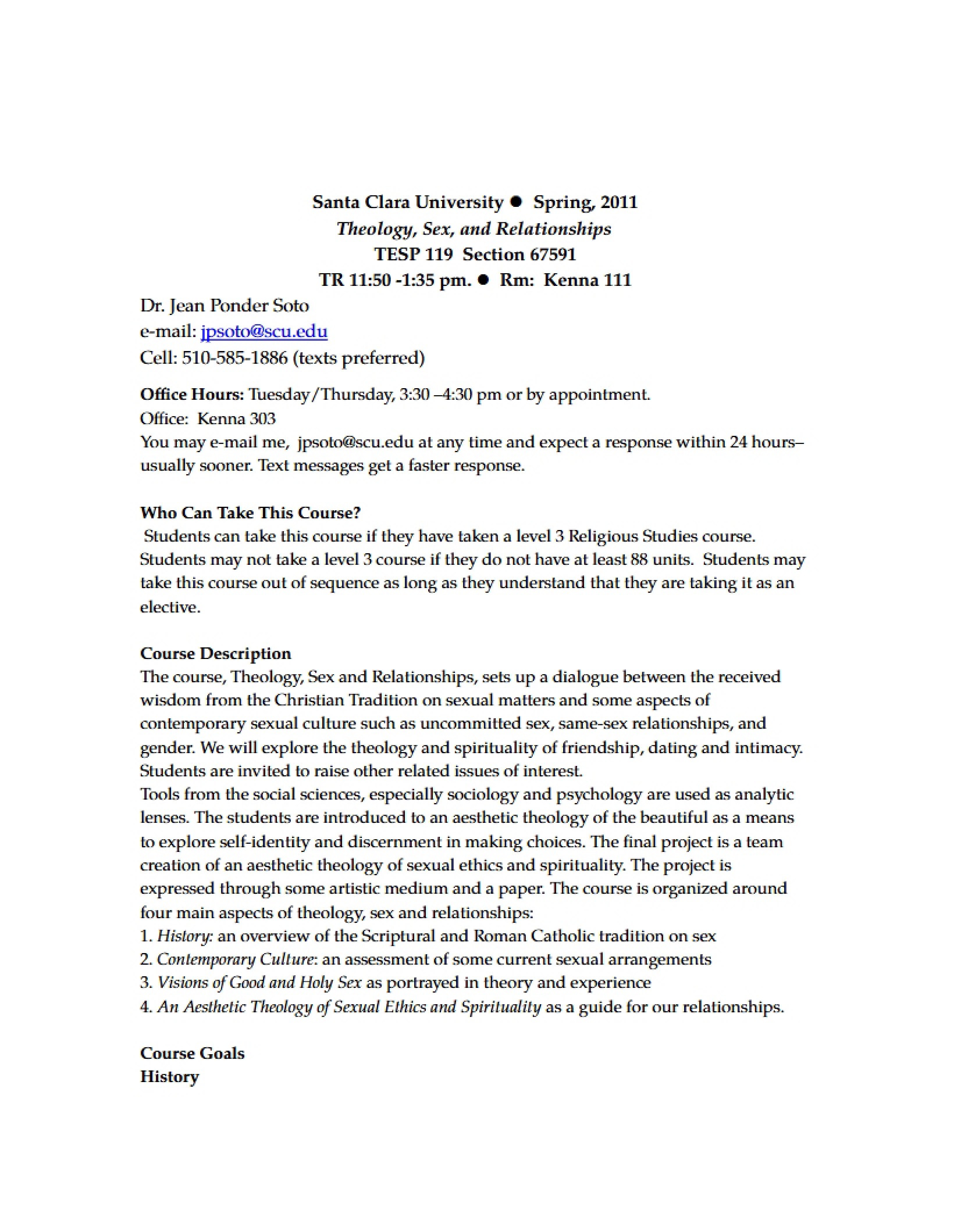 Theology, Sex, and Relationships Syllabus