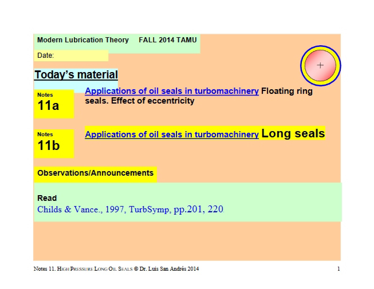 Notes 11 Long Oil Seals (2009)