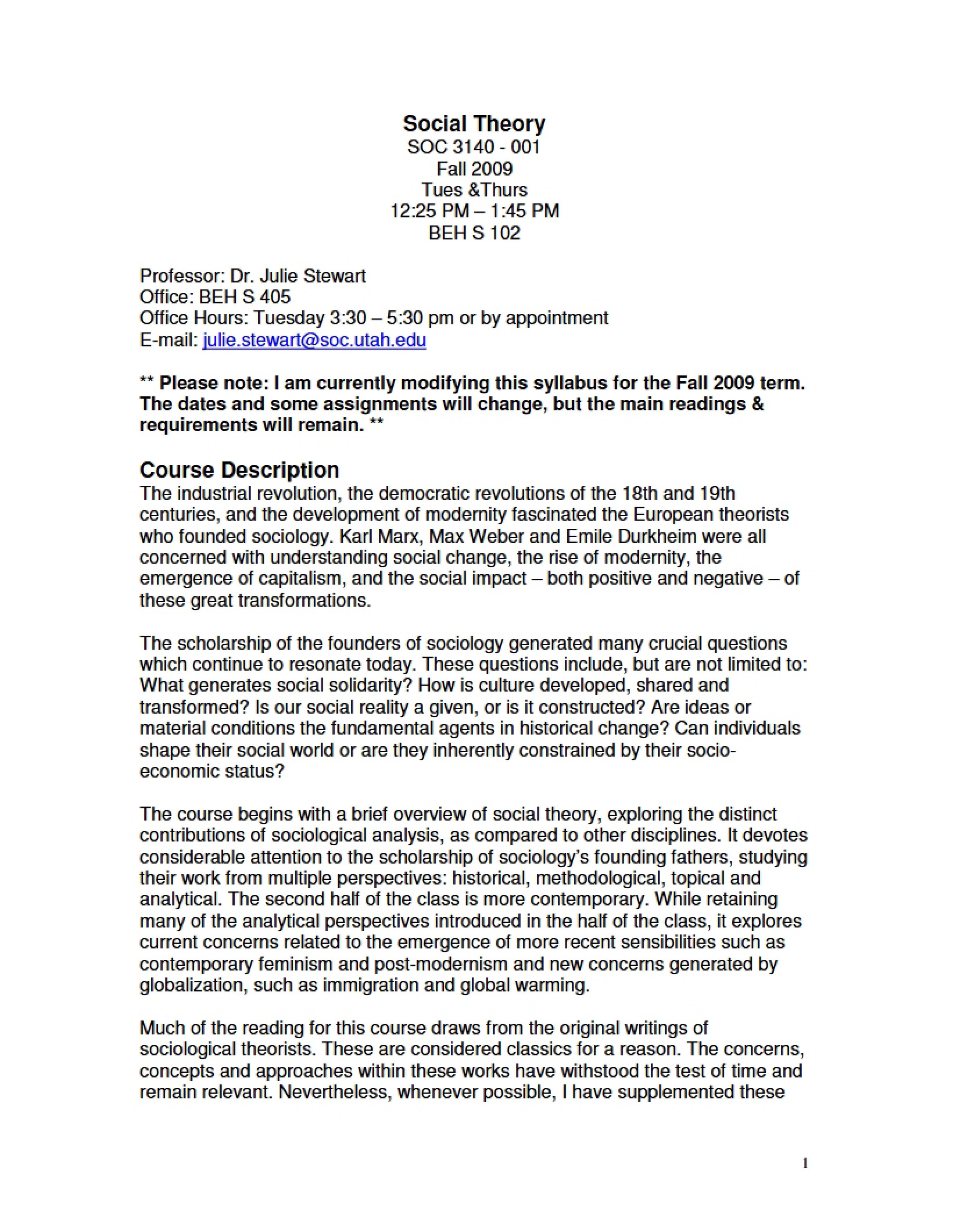 Class Syllabus Social Theory