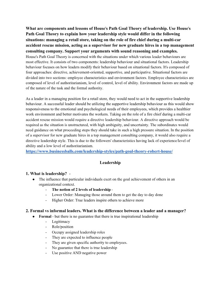 House's Path-Goal Theory of Leadership