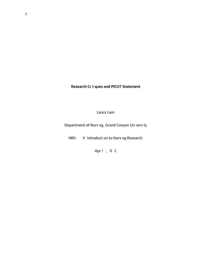 PICOT Statement and Research Critiques