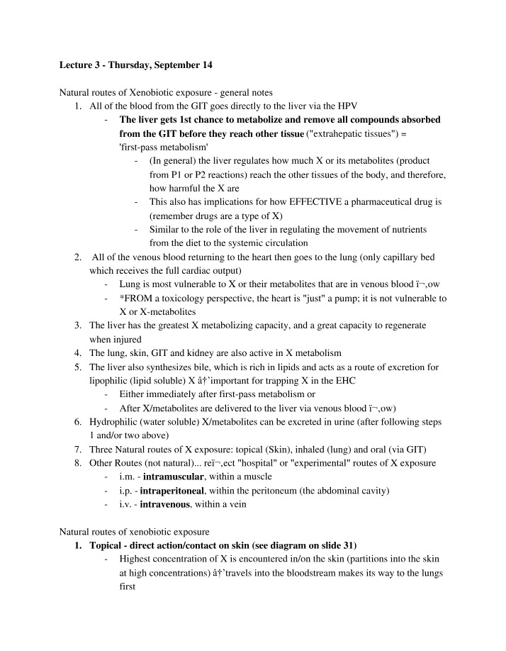 Xenobiotic Metabolism and Exposure Routes