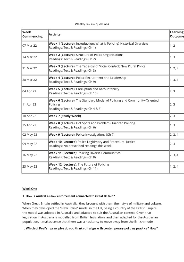 Weekly Questions for Review