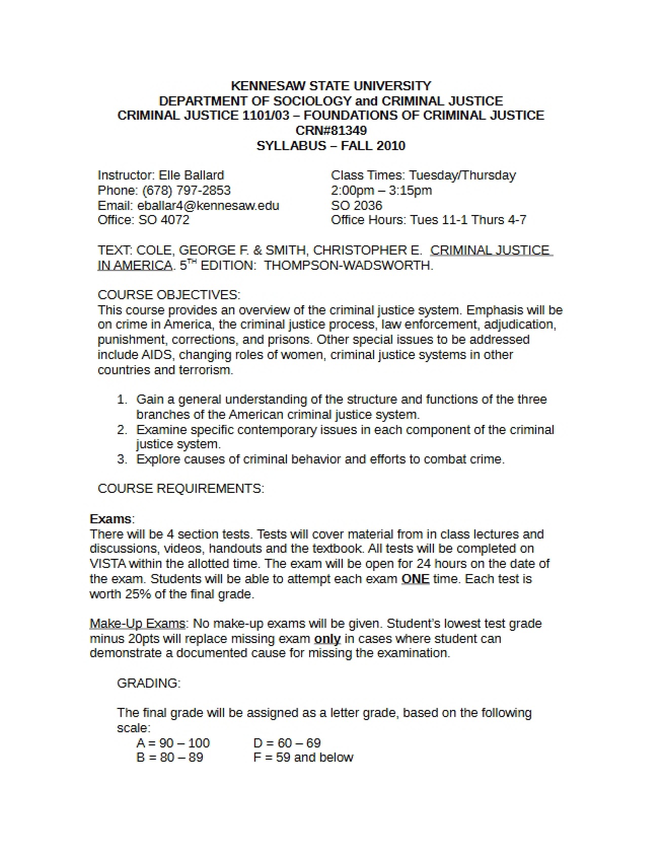 Comprehensive Syllabus for a Course on the Foundations of Criminal Justice