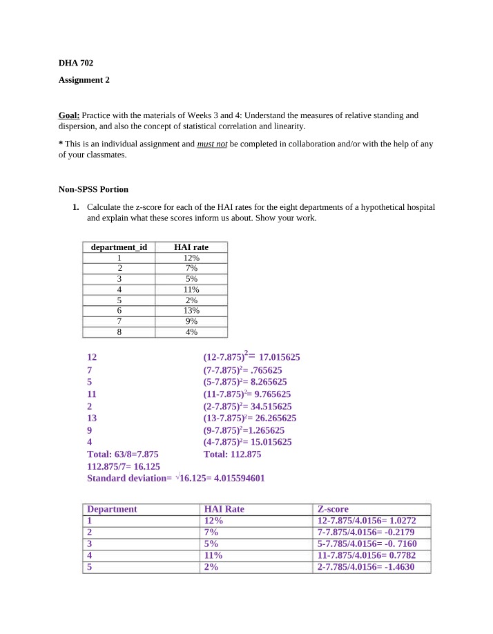 Assignment 2 for DHA 702