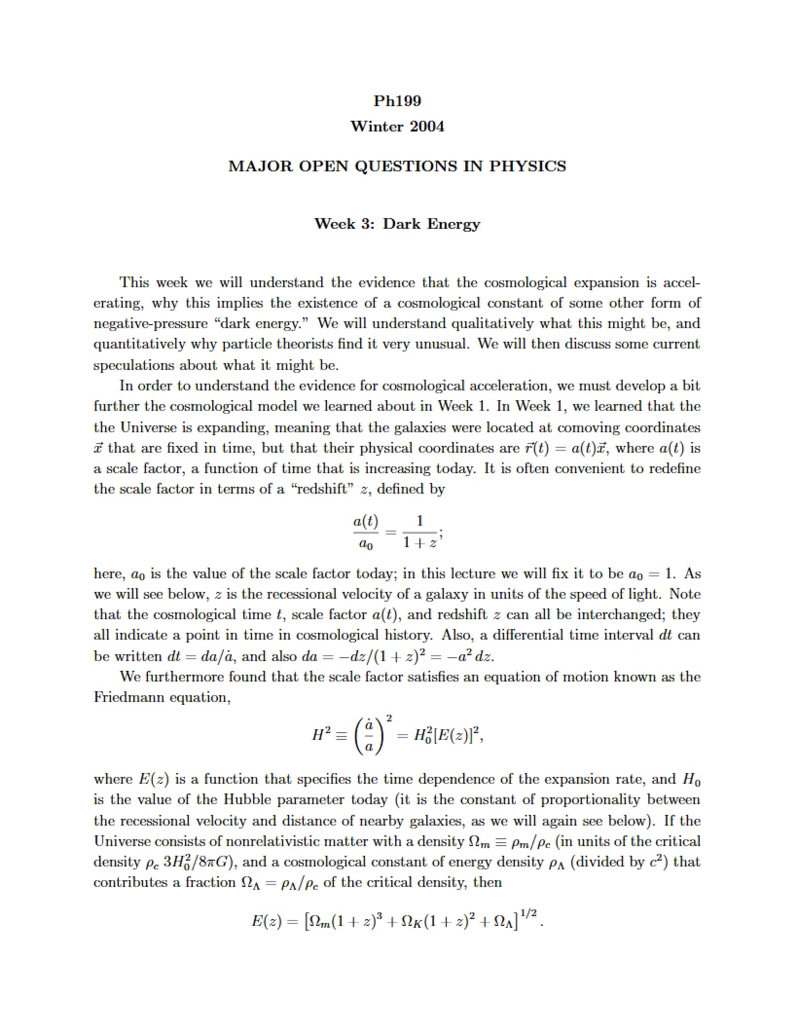 Physics Open Questions