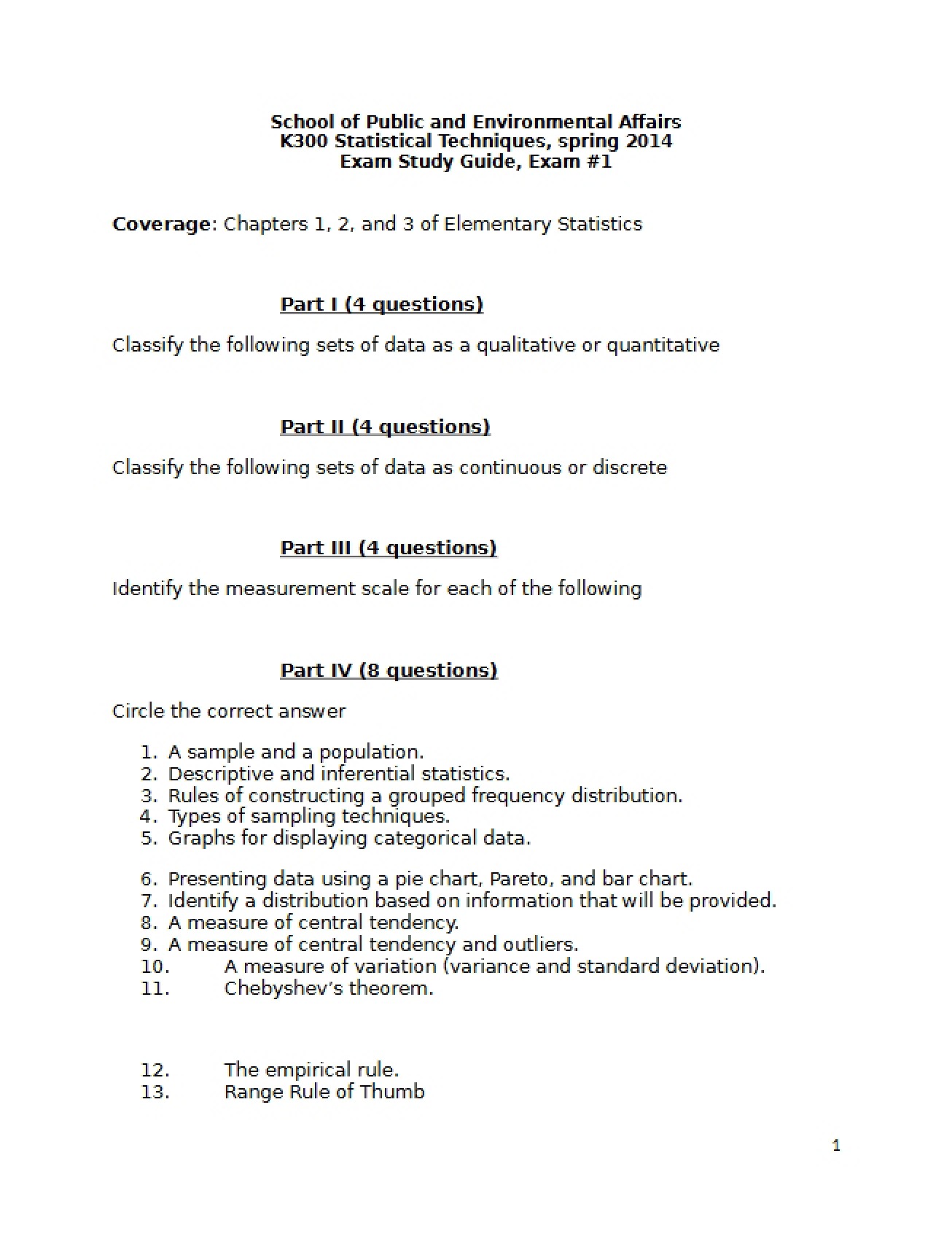 Study Guide for First Exam