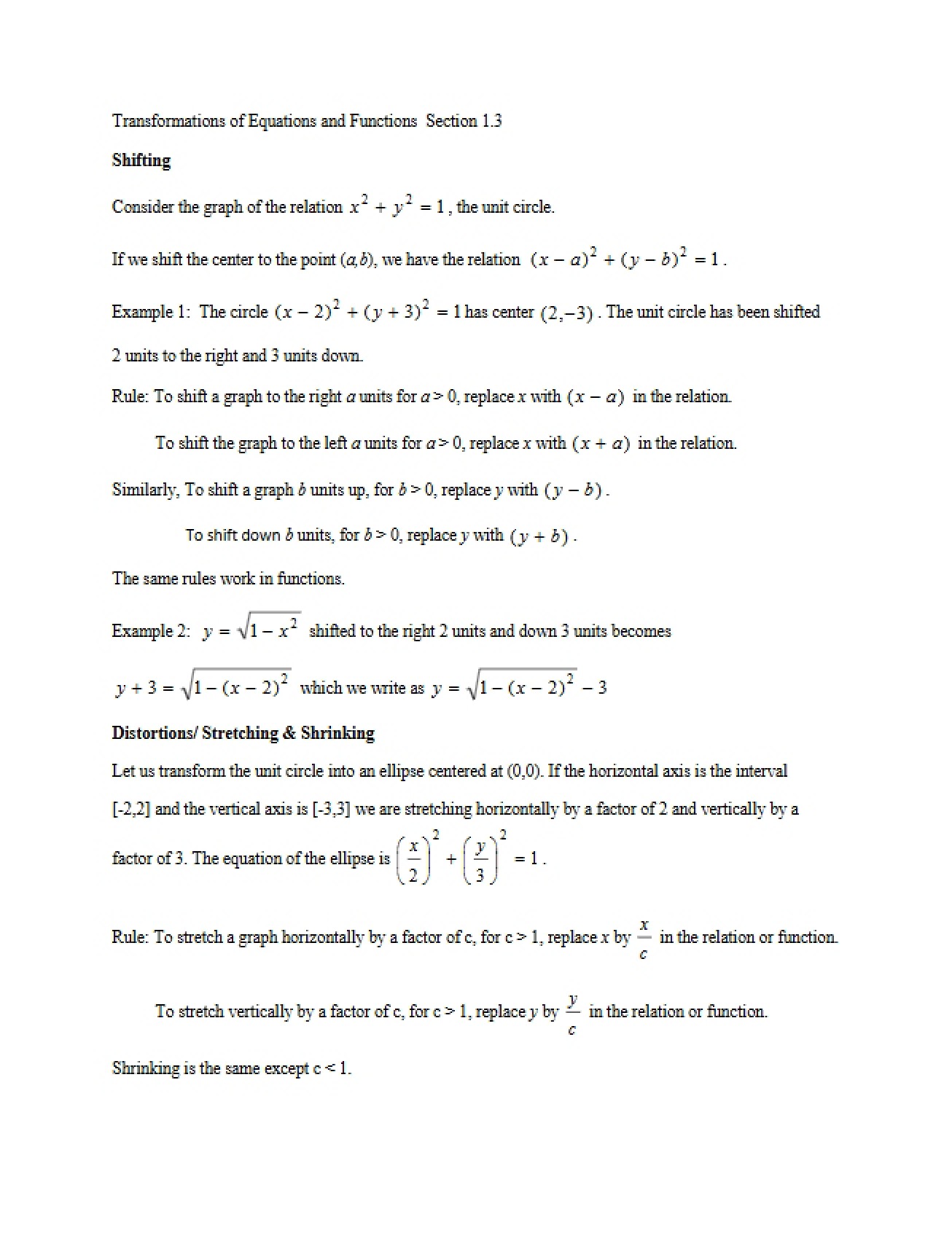 Math 131 Notes Section 1.3