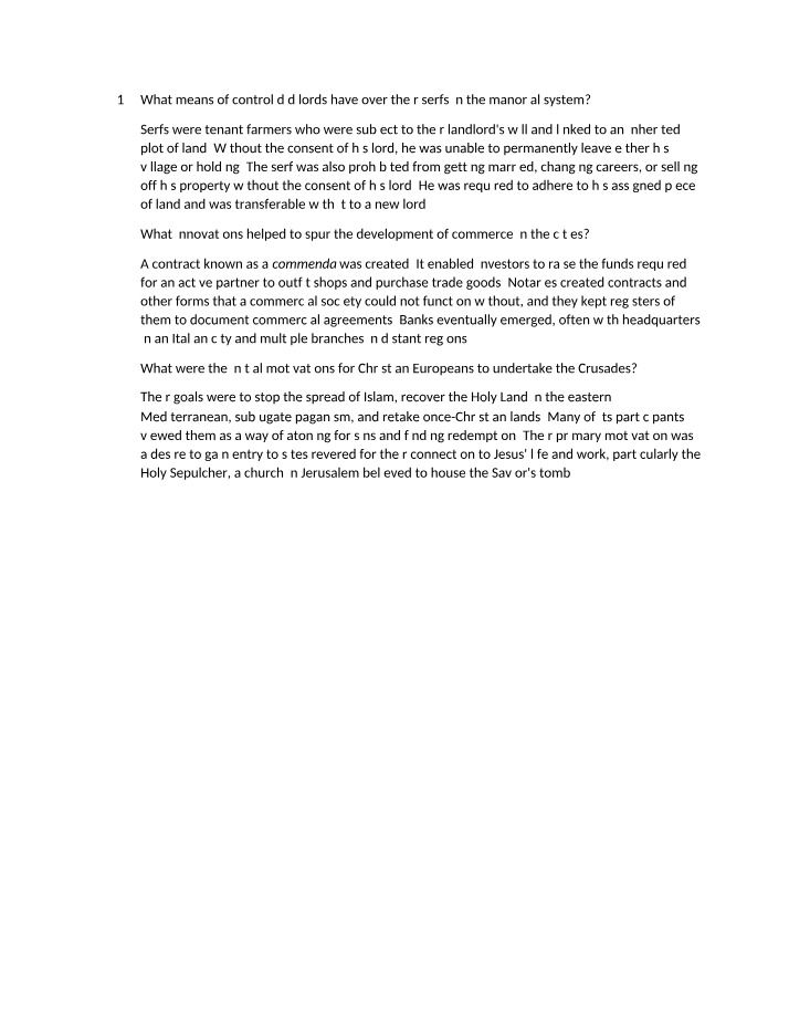Lords and the Control of Serfs in the Manorial System