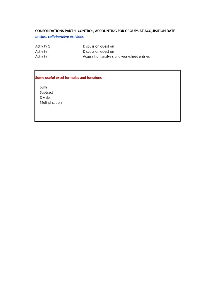 Control, Accounting, and Financial Consolidations - Part 1
