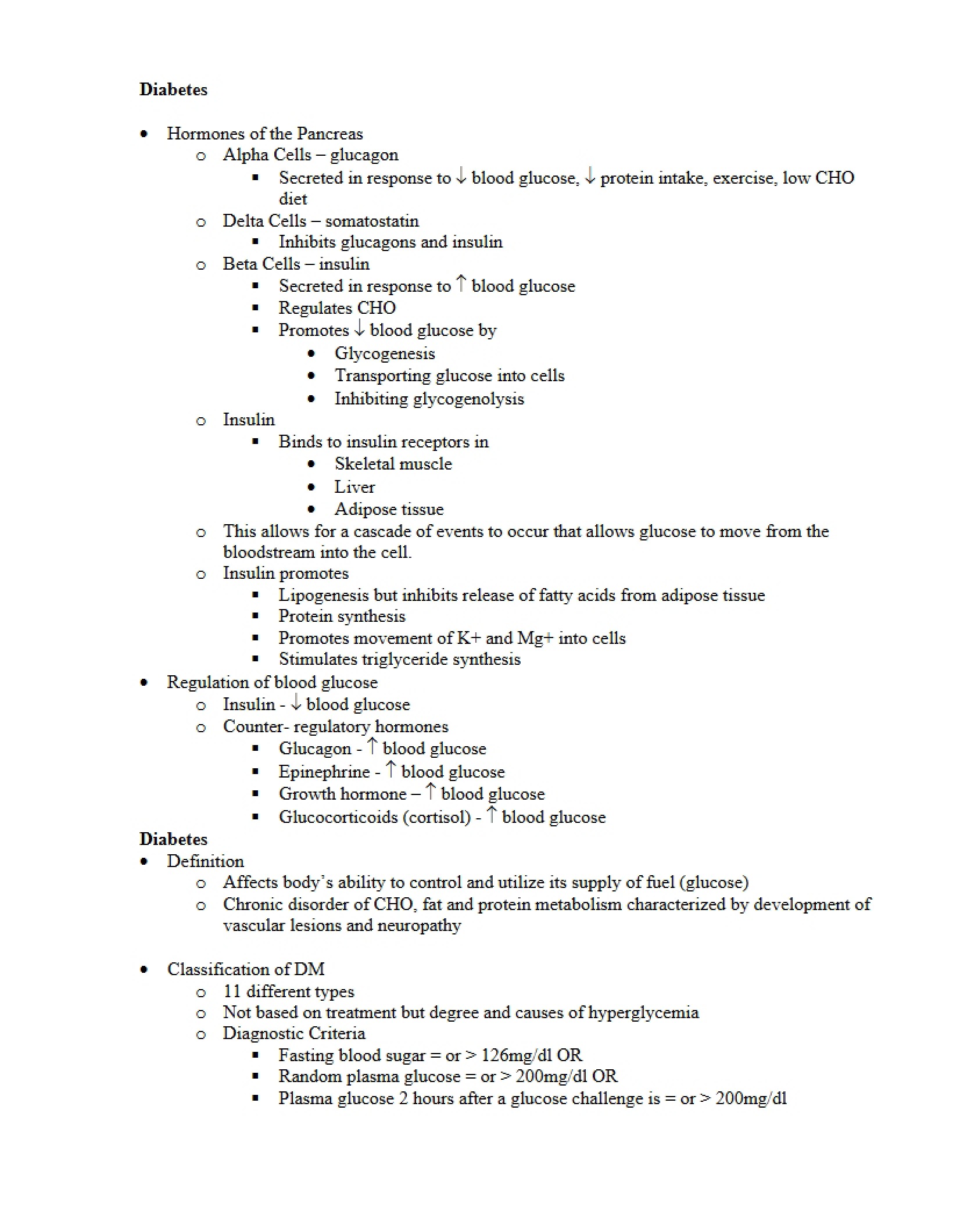 Outline of Diabetes Management