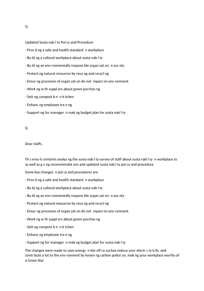 Sustainability Policy and Procedure Updates