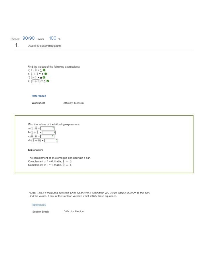 Finding Values of Boolean Algebra Complement Expressions