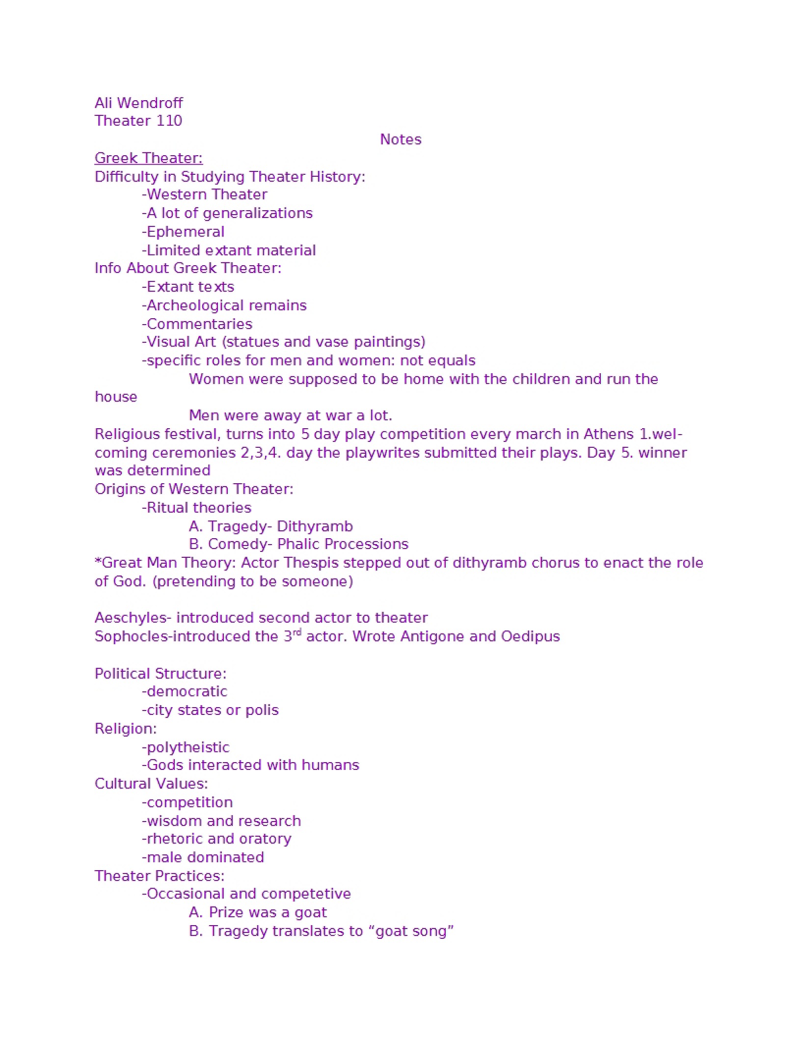 Class Notes - THET 110