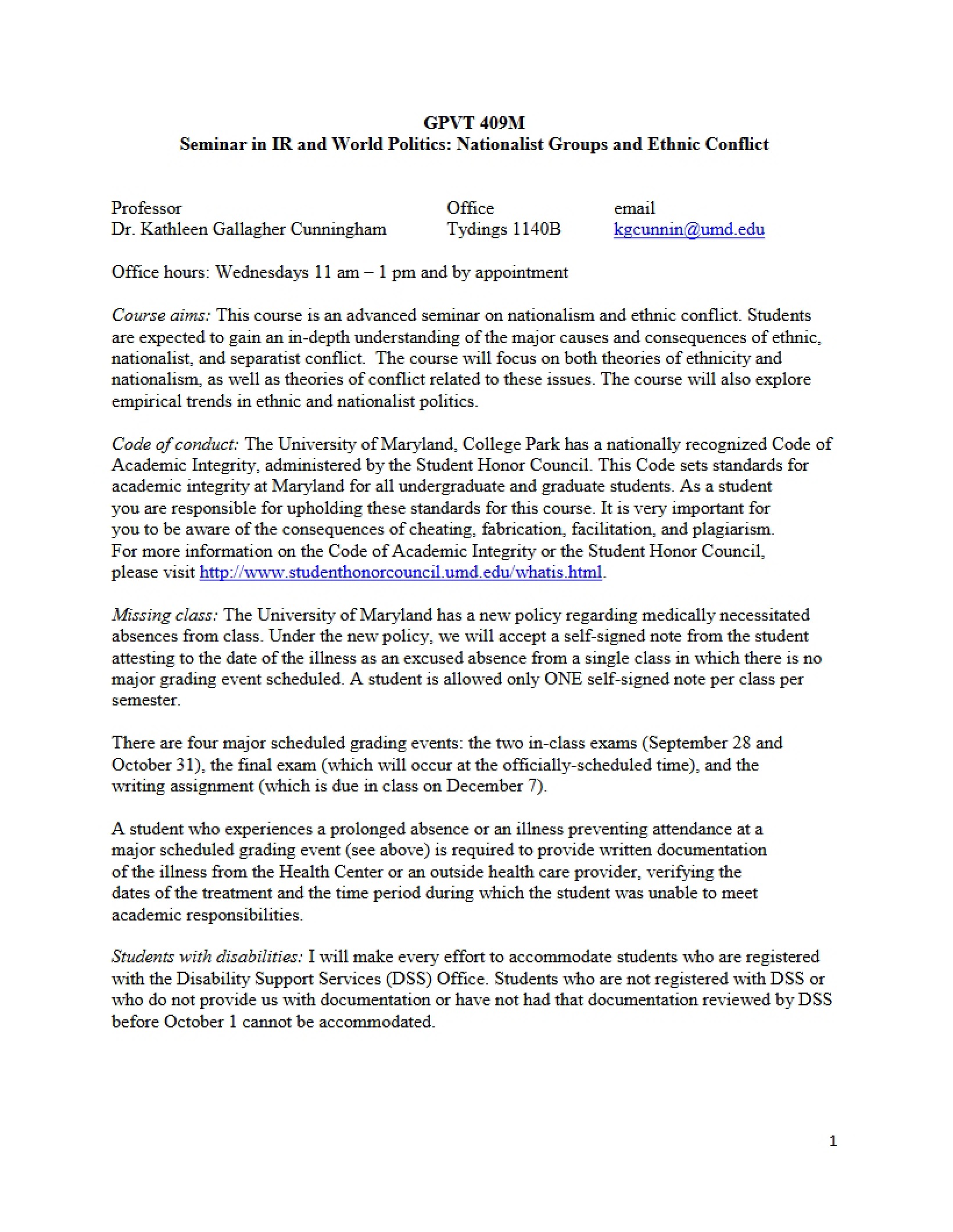 Ethnic Conflict Seminar Syllabus