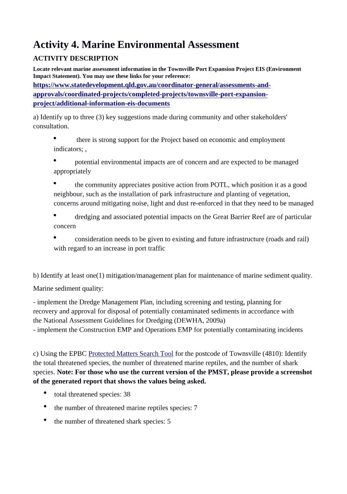 Marine Environmental Suggestions and Mitigation Plans