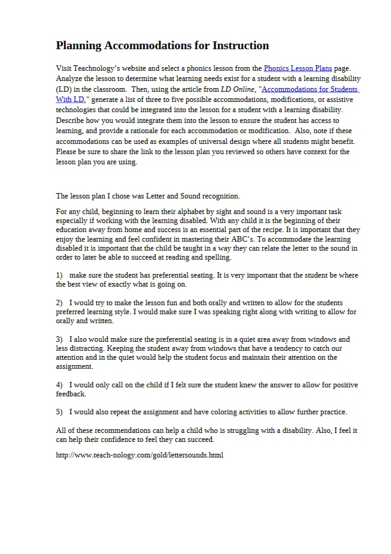 Instructional Accommodation Planning