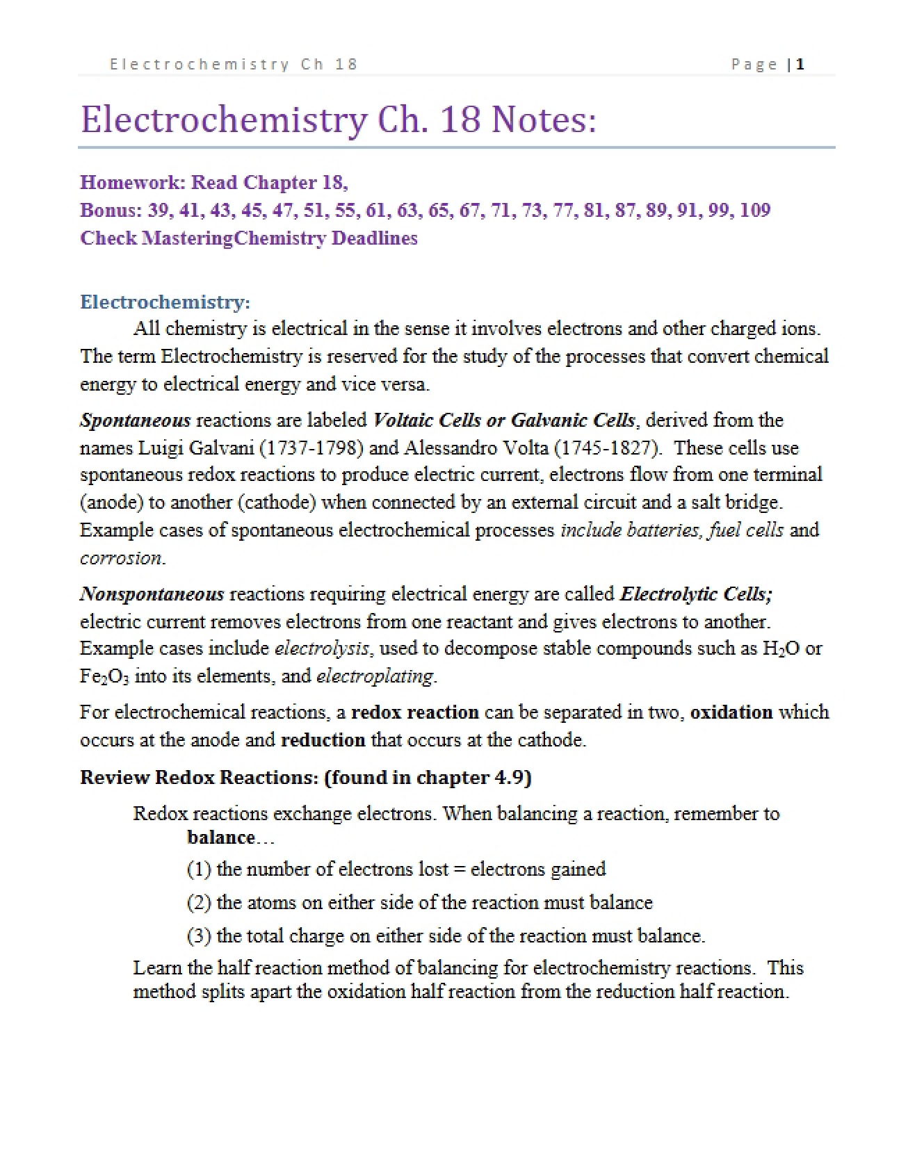 Assignment for Chemistry M01B