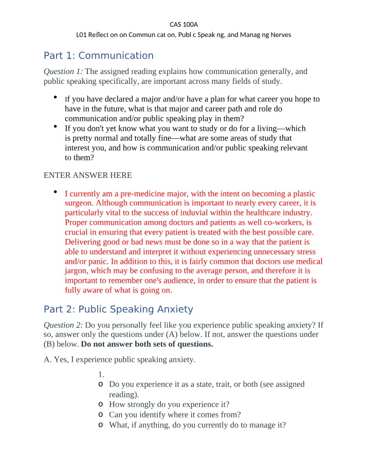 Reflection - Communication, Public Speaking, and Managing Nerves