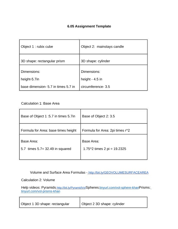 Rectangular Prism and Cylinder - Volume and Surface Area