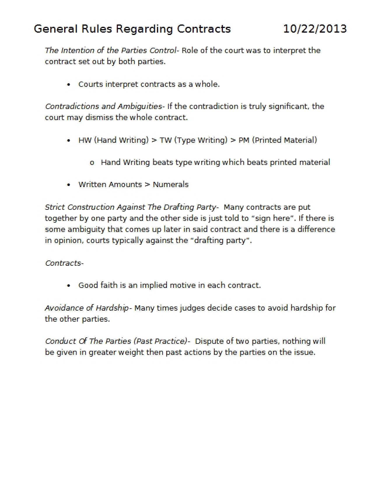 Contracts General Rules