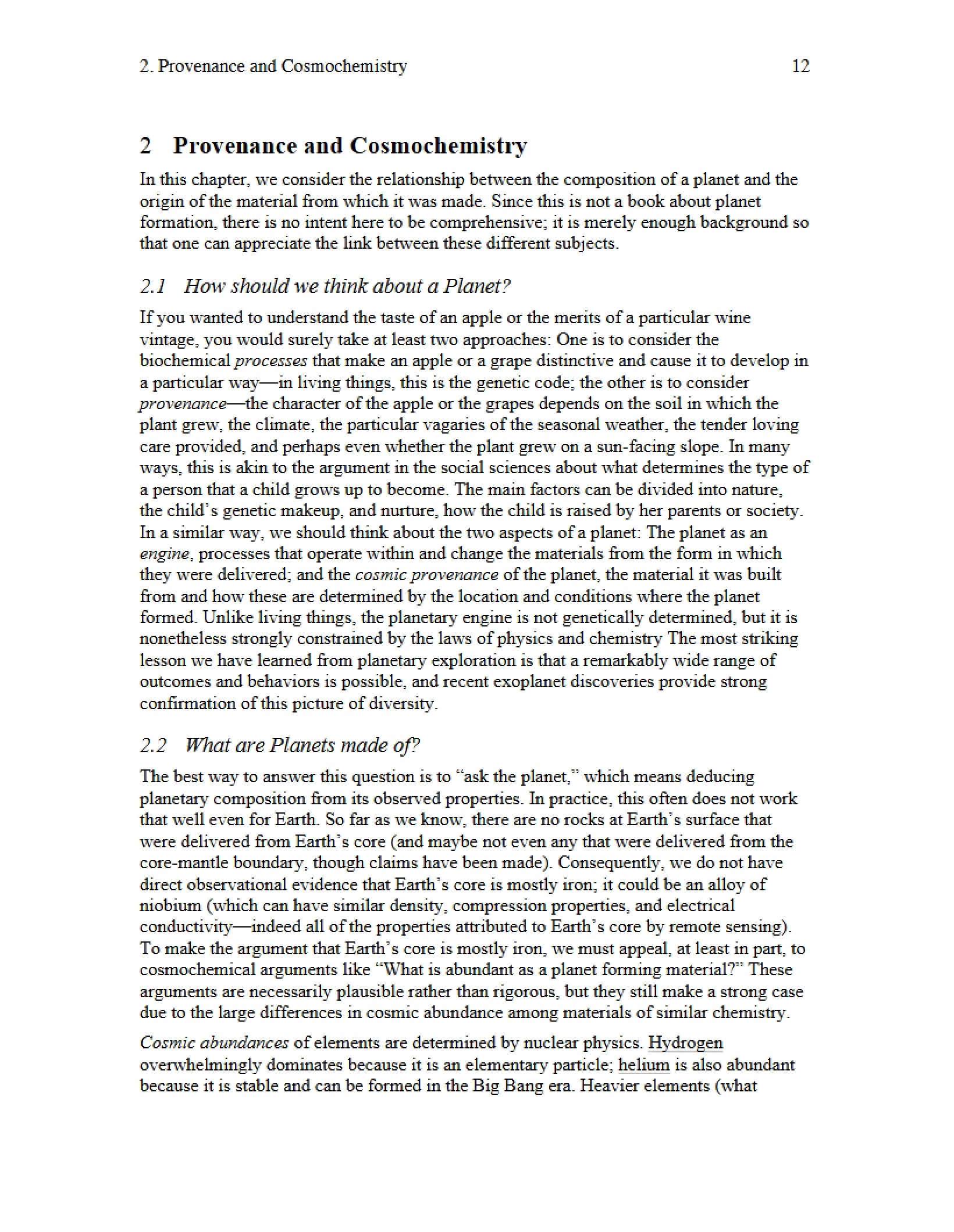Cosmochemistry and Provenance