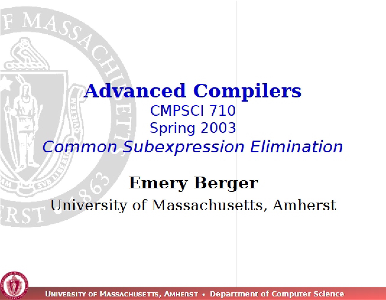 Elimination of Common Subexpressions