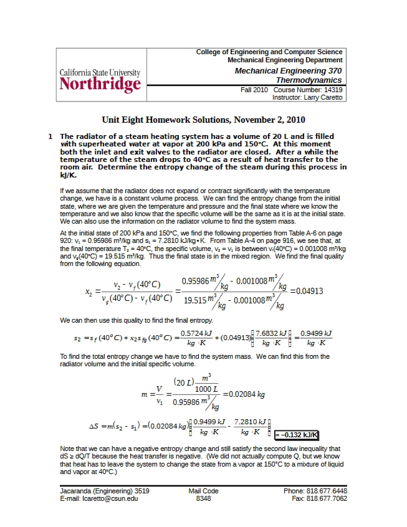 Exam Three Thermodynamics Problems