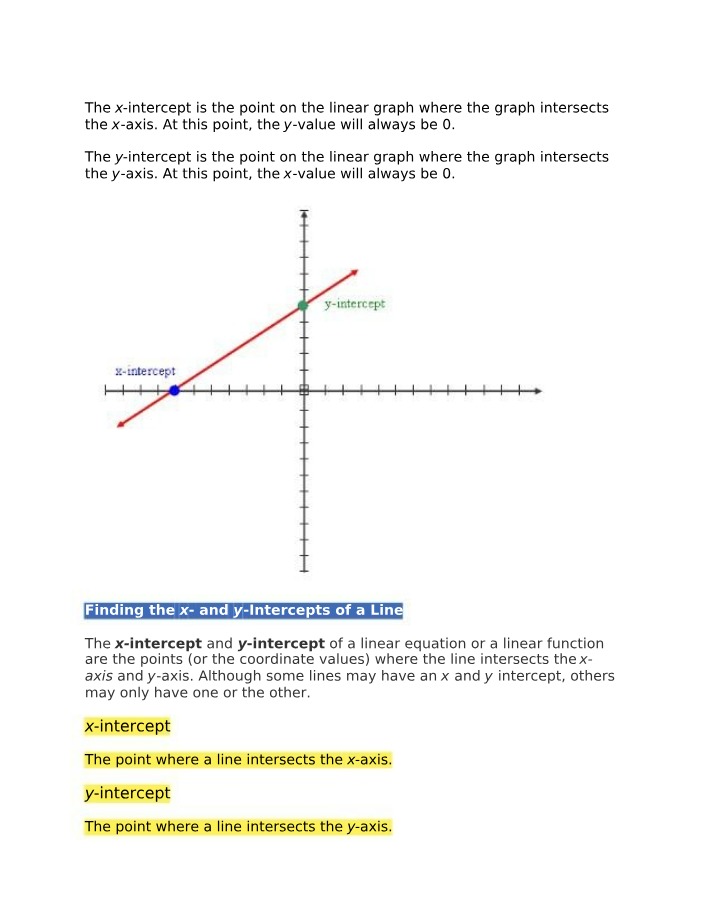 X and Y Intercepts of a Line