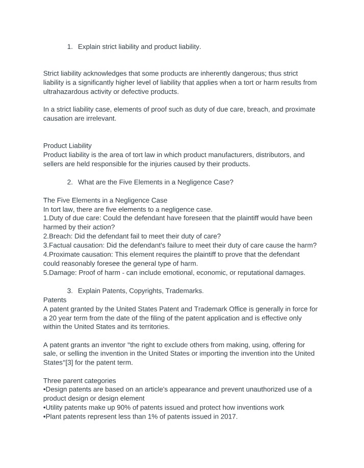 Tort Law - Strict Liability and Product Liability