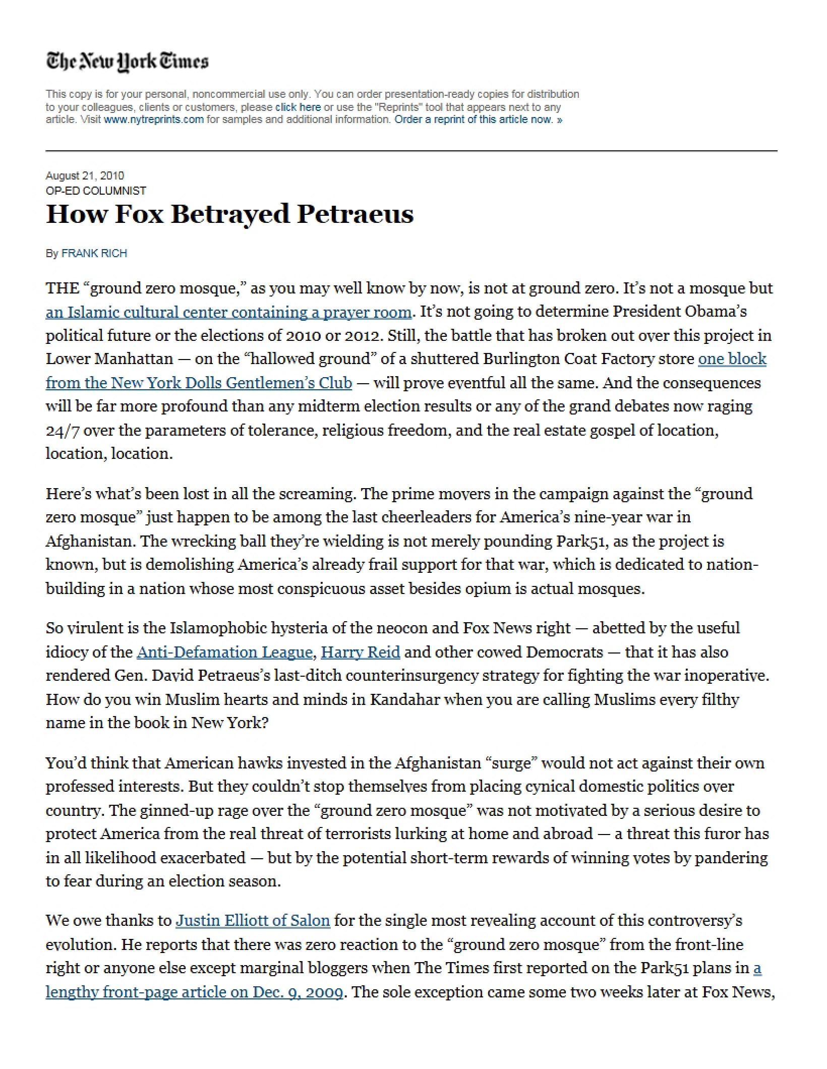 Betrayal of Petraeus by Fox
