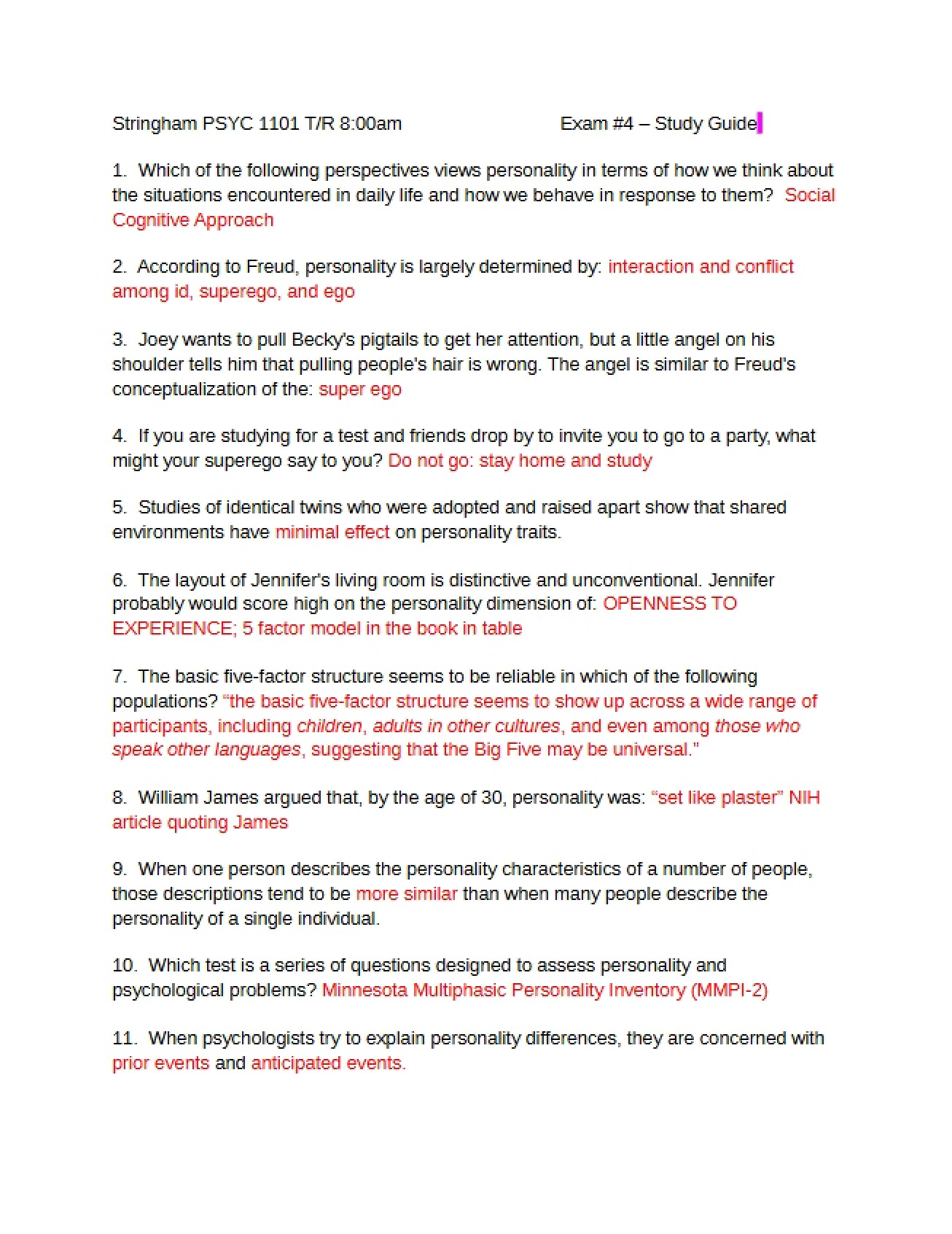 Guide for Psychology Test Four