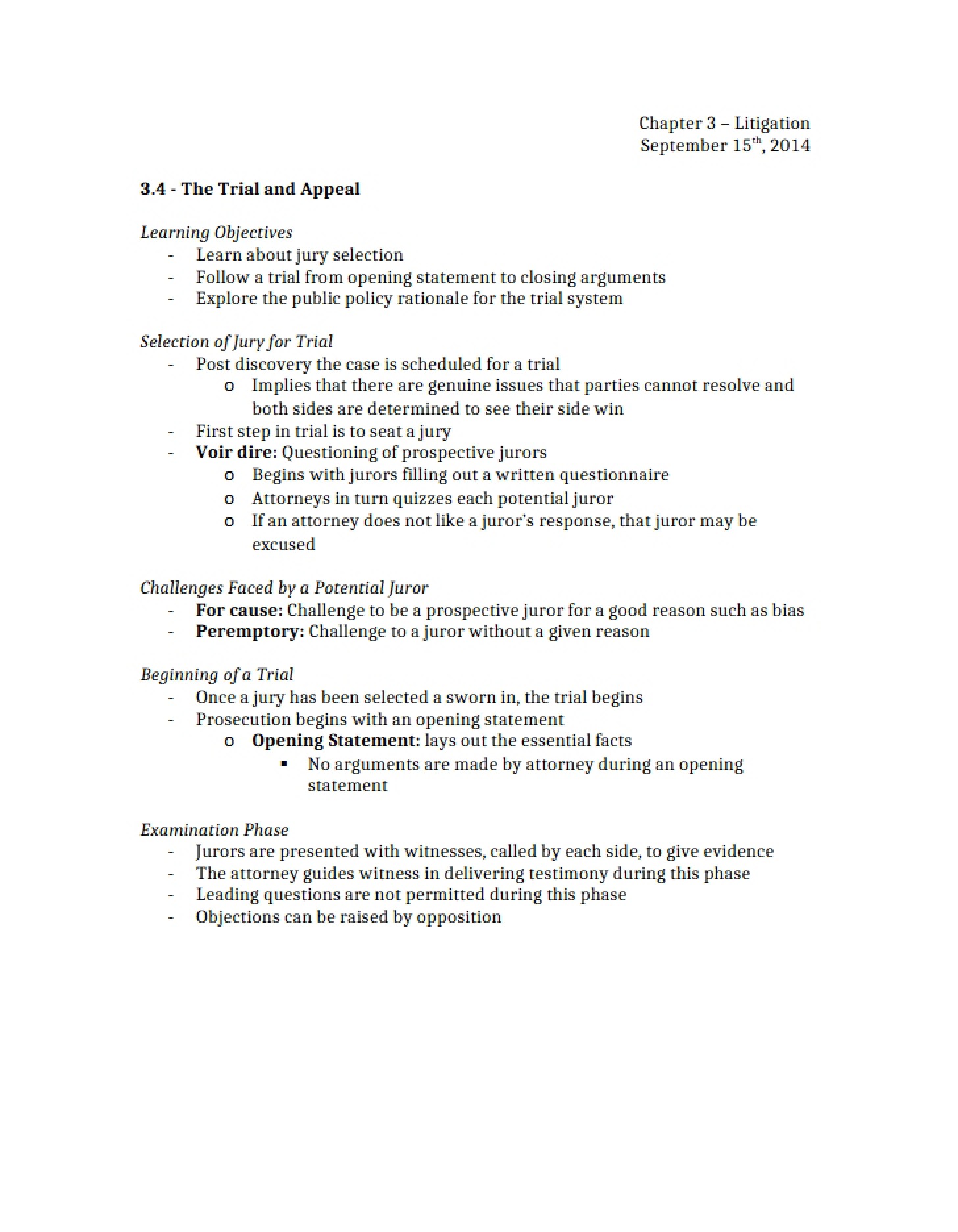 Process of Litigation (Chapter 3)