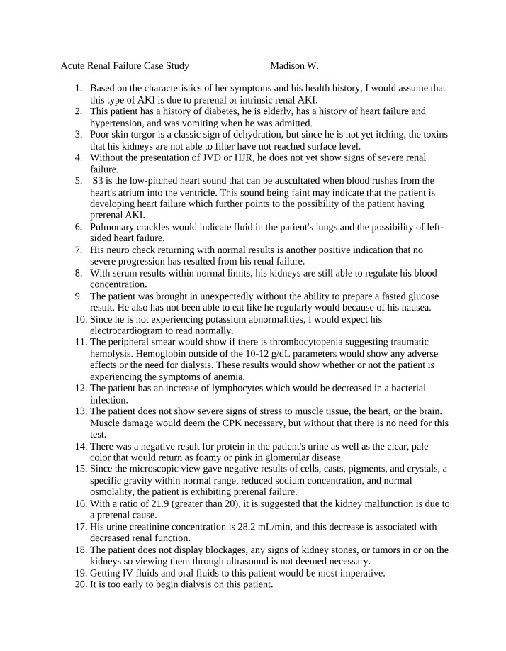 Case Study on Acute Renal Failure